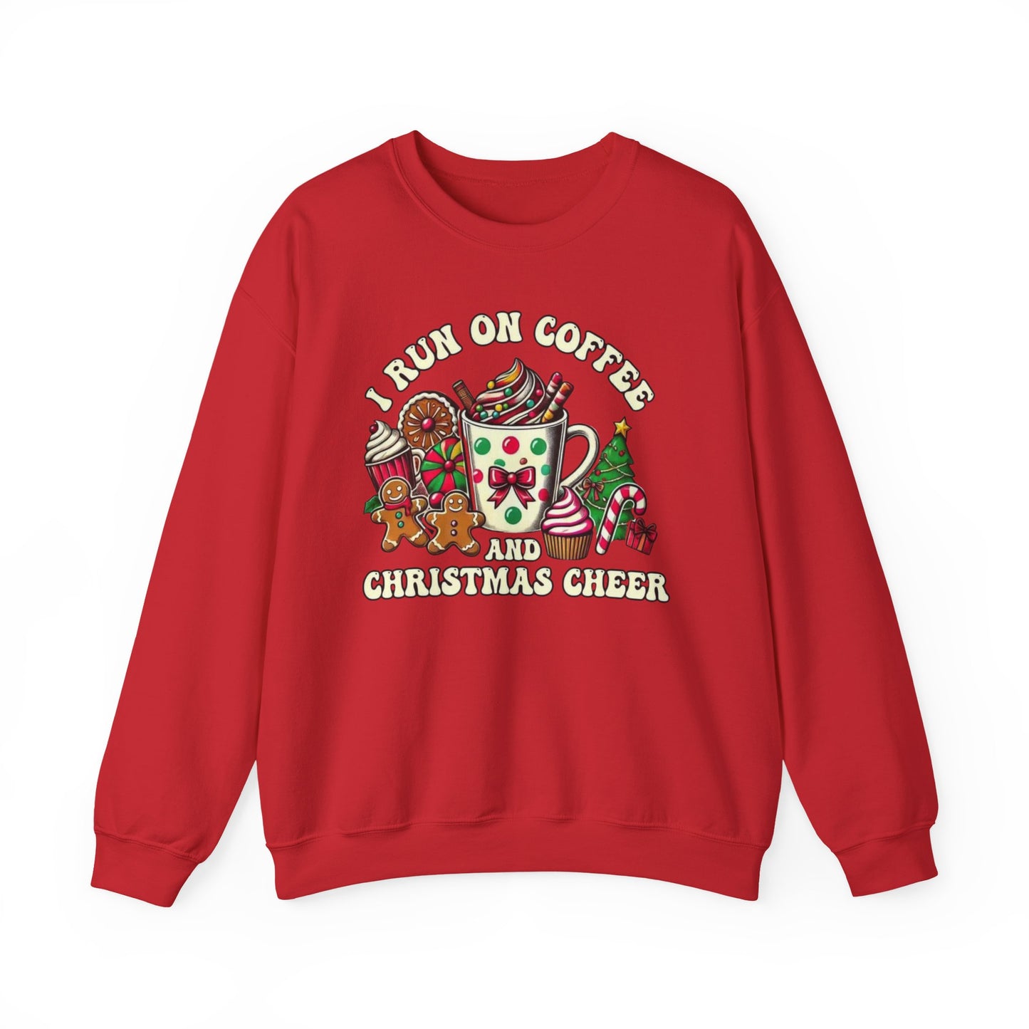 ☕🎄 I Run on Coffee and Christmas Cheer Sweatshirt – Cozy, Cute & Caffeinated ✨🧁