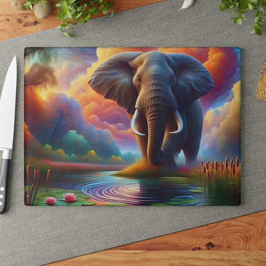 Tabla de cortar de vidrio templado con forma de elefante
