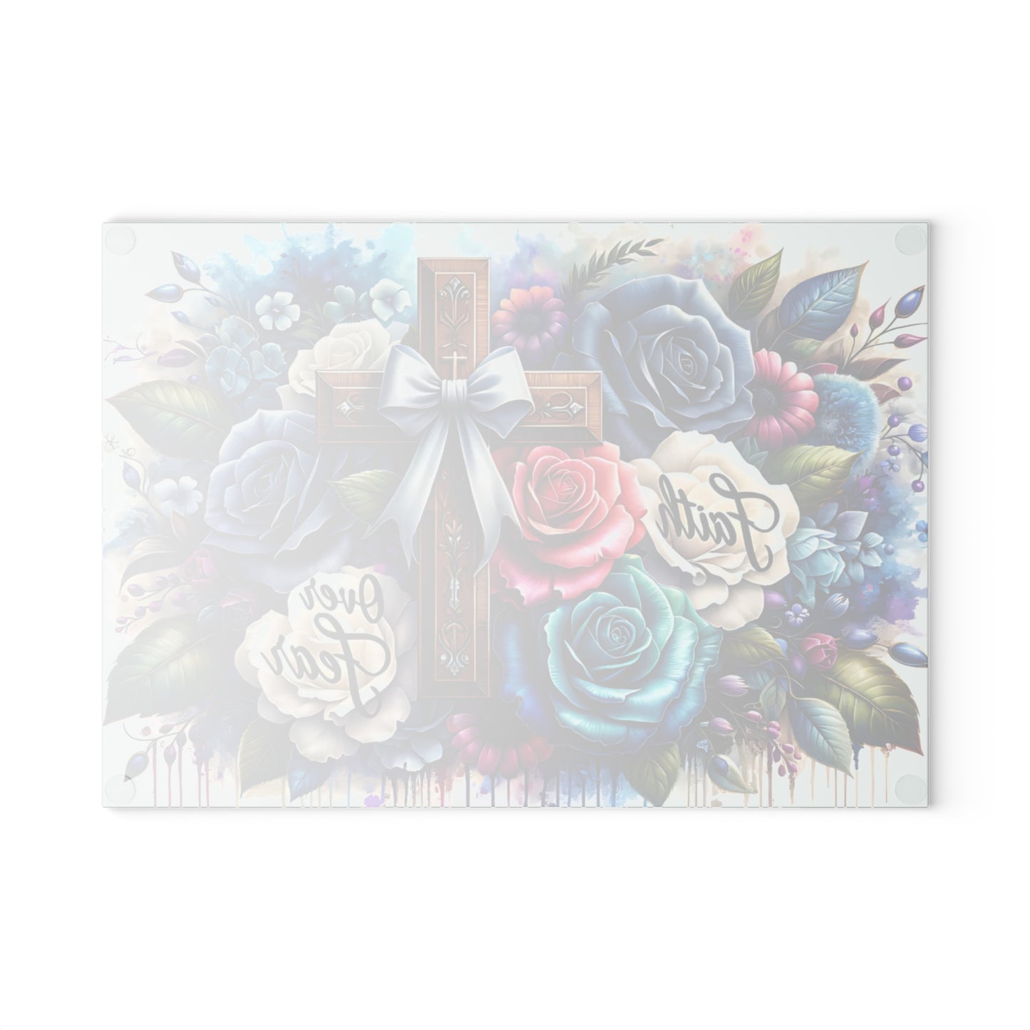 ✝️ Faith Over Fear Floral Cross Cutting Board – Christian Kitchen Inspiration with Roses & Watercolor Style