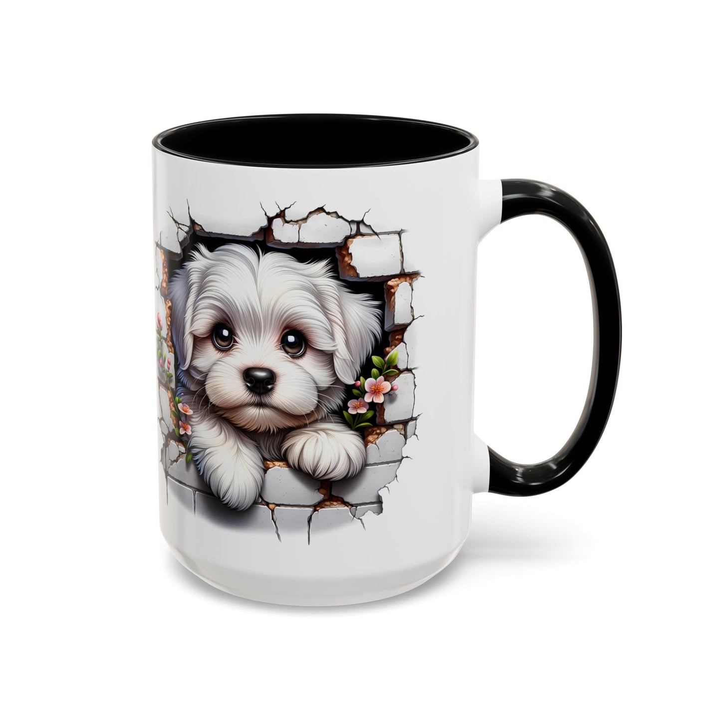 🎀🐶 Maltese Puppy Accent Mug – Cute Peek-Through Dog Design for Animal Lovers ☕💖