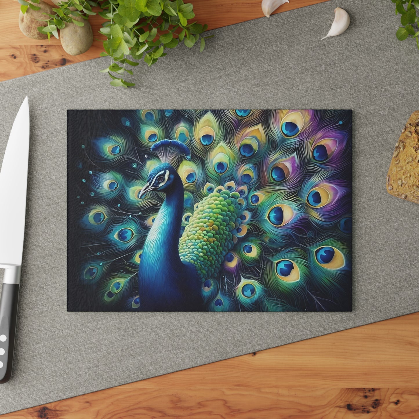 Peacock decor, butterfly decor, cutting board, kitchen decor, kitchen art, serving board, peacock gift, butterfly gift, floral cutting board