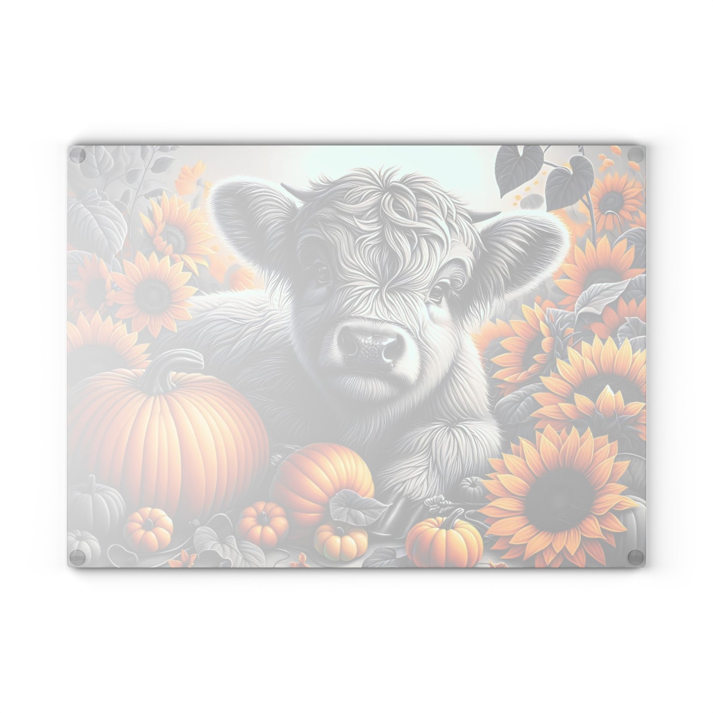 🐮🌻 Autumn Highland Calf Cutting Board – Rustic Charm with Pumpkins & Sunflowers 🎃🍂