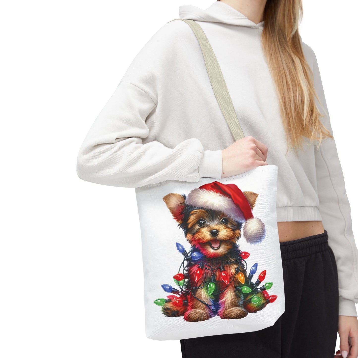 🎄 Yorkie Christmas Lights Tote Bag – Holiday Cheer in Every Carry 🎁