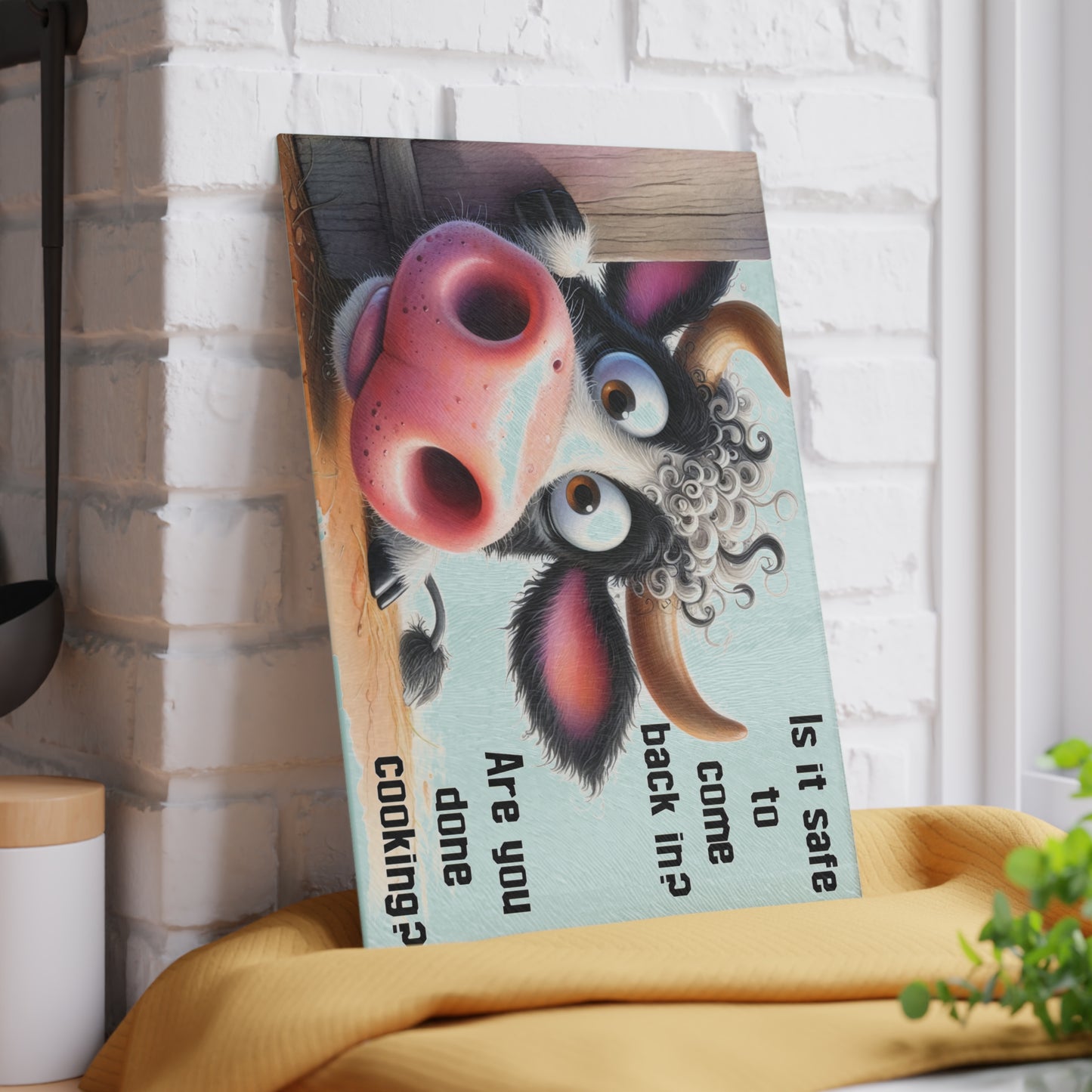 Are You Done Cooking Glass Cutting Board – Funny Cow Kitchen Art Display