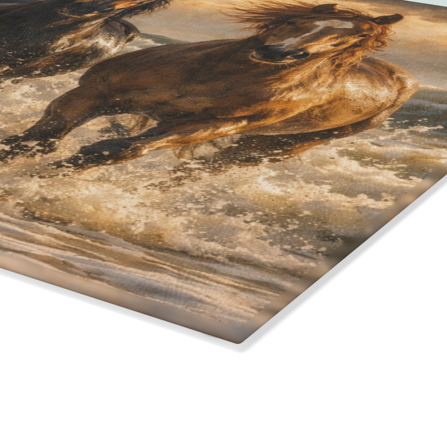 Running Horses on the Beach Glass Cutting Board – Coastal Horse Lover Farmhouse Kitchen Decor