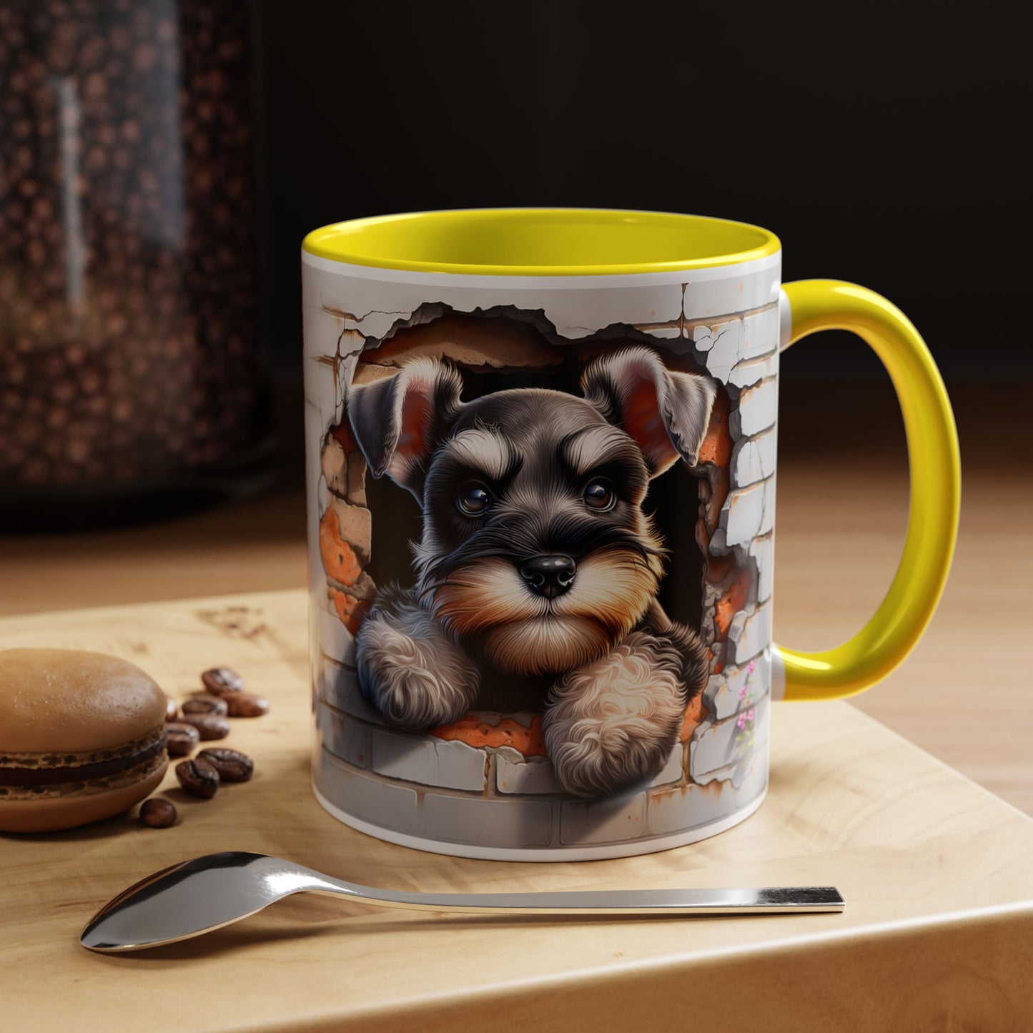 🎀🐶 Schnauzer Puppy Accent Mug – Cute Peek-Through Dog Design for Animal Lovers ☕💖