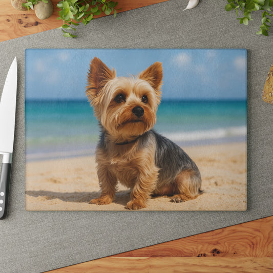 🐾🌊 Yorkie at the Beach Cutting Board – Coastal Charm for Dog Lovers 🐕