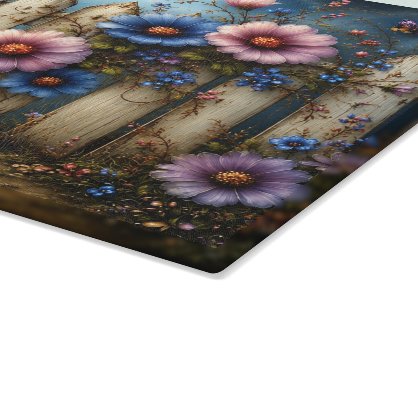 Vintage Floral Fence Glass Cutting Board