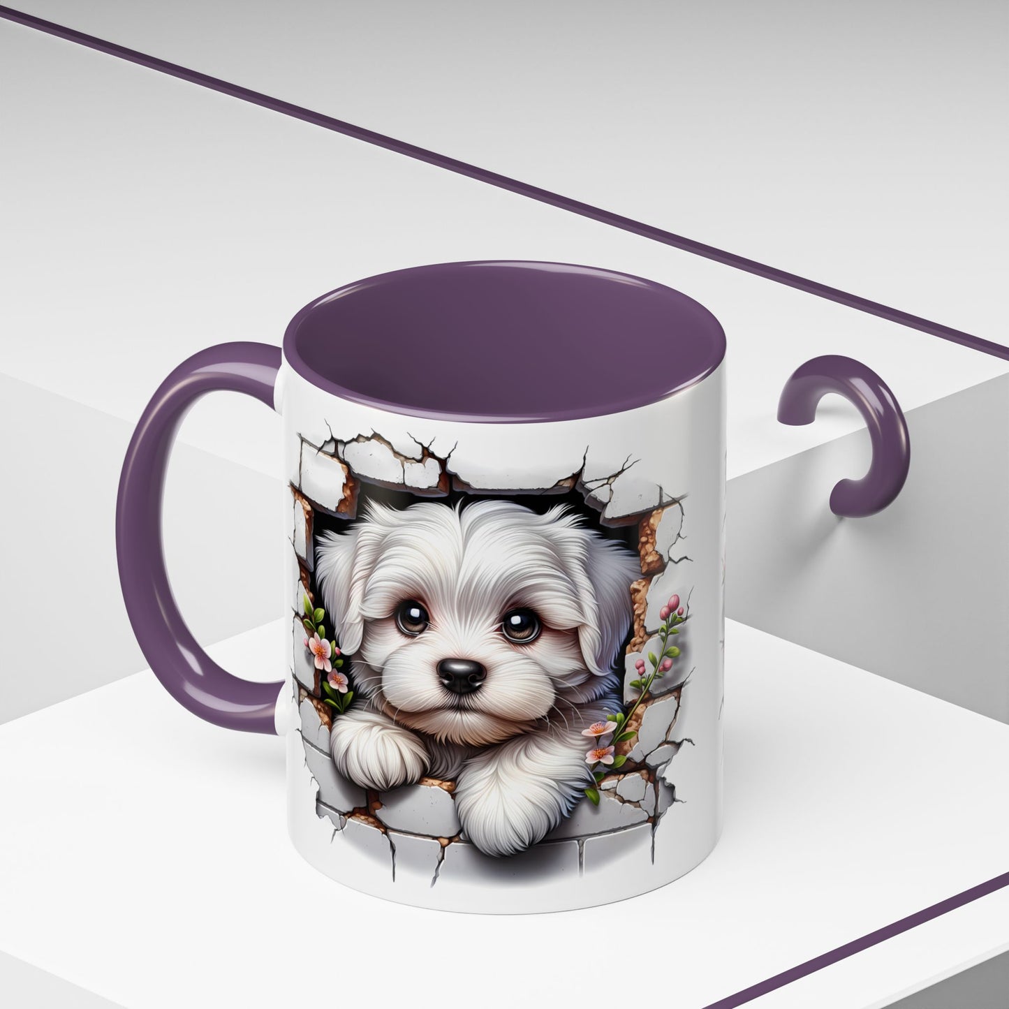 🎀🐶 Maltese Puppy Accent Mug – Cute Peek-Through Dog Design for Animal Lovers ☕💖
