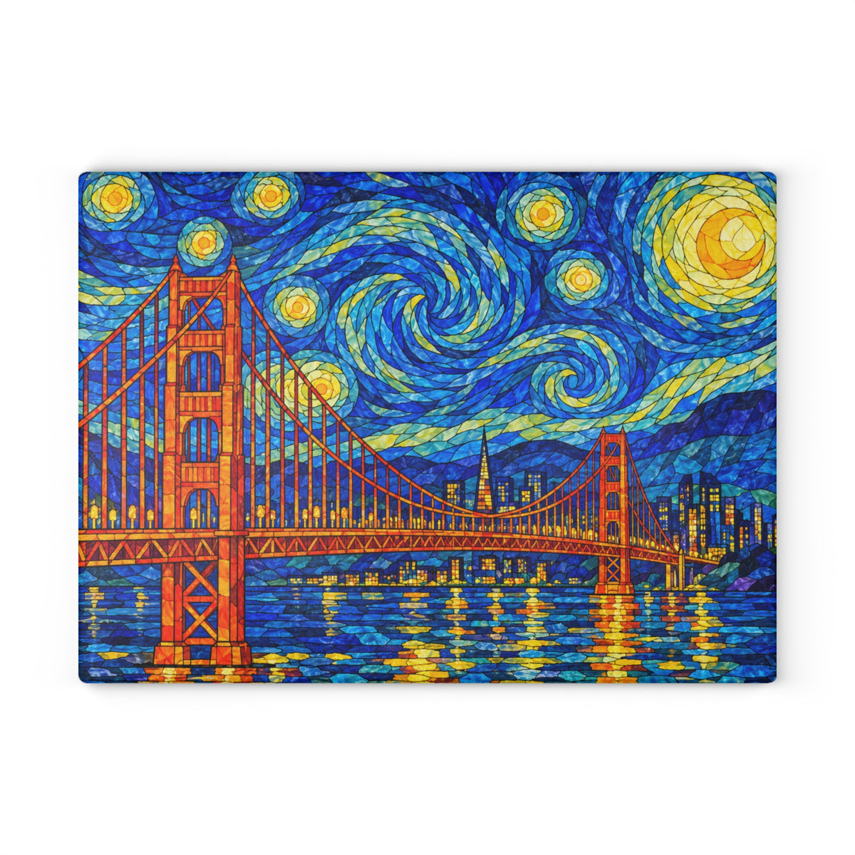 Golden Gate Bridge Starry Night Stained-Glass-Inspired Glass Cutting Board – San Francisco Decor