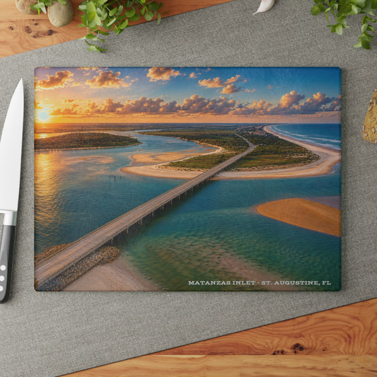 Vibrant Flamingo Sunset Glass Cutting Board – Tropical Coastal Kitchen Decor