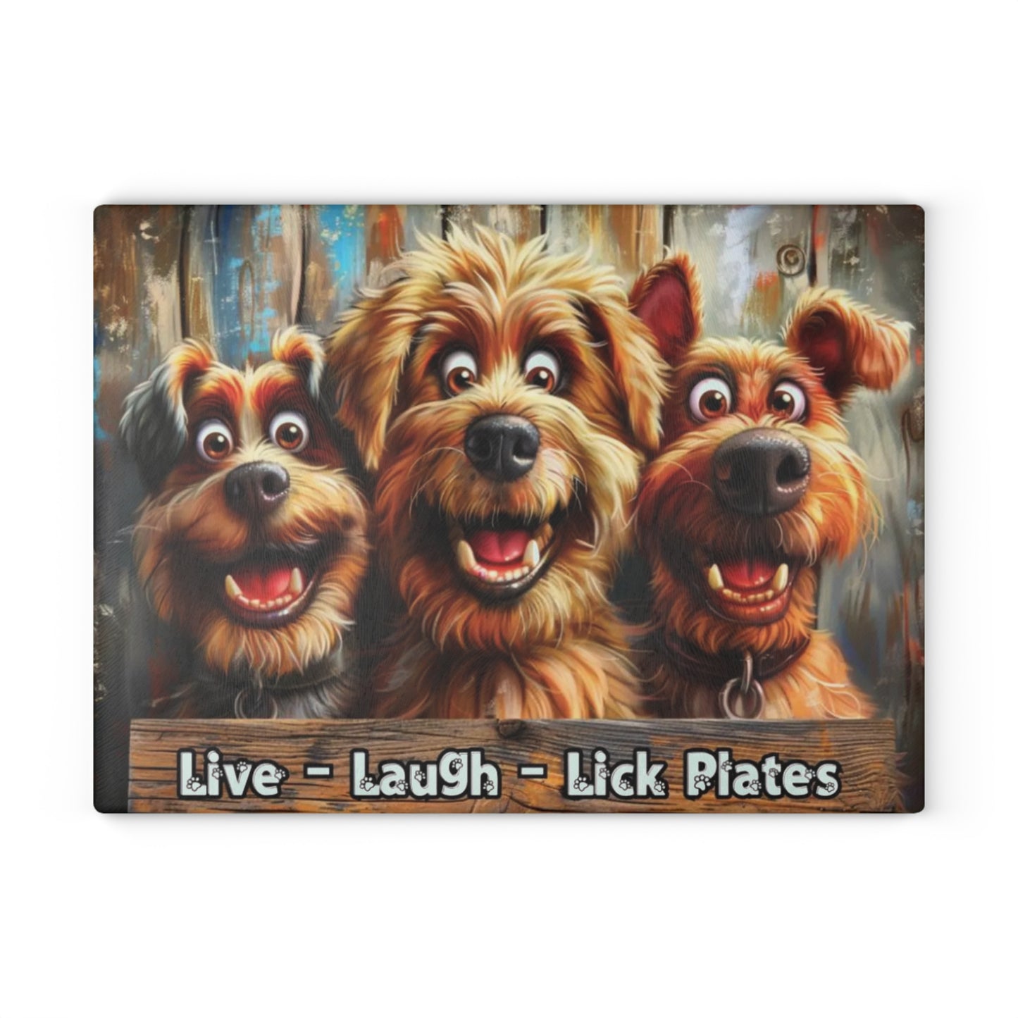 🐾🐕 “Happy Pups Kitchen Board” Glass Cutting Board – Cheerful Decorative Kitchen Accent