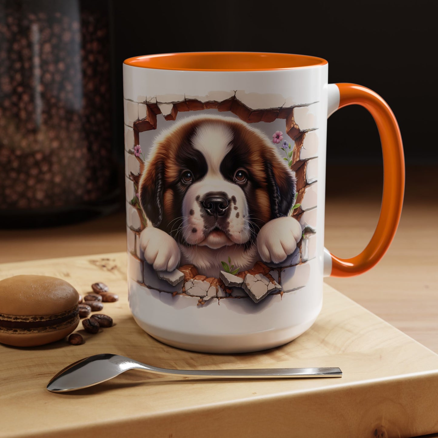 🐾☕ St. Bernard Puppy Peek Accent Mug – Gentle Giant Pup Lover Gift ✨❤️