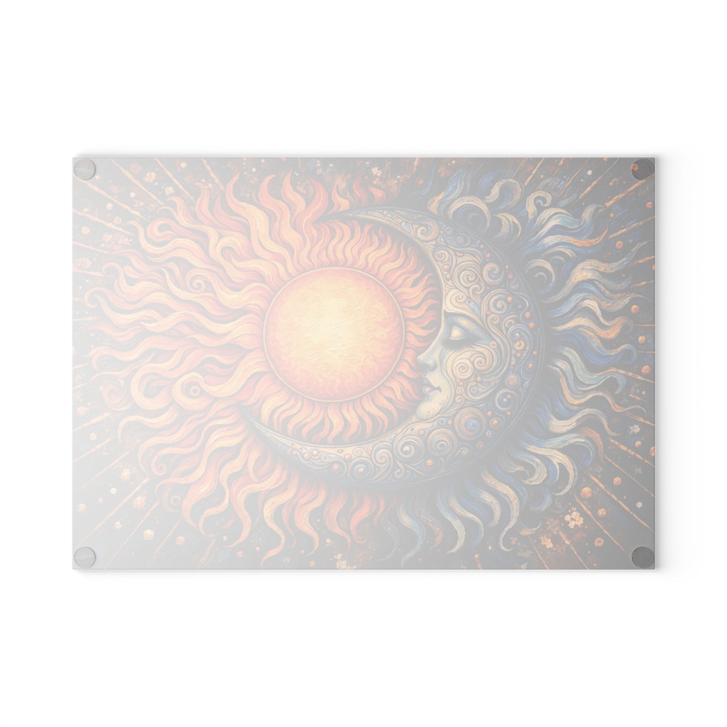 Celestial Sun and Moon Glass Cutting Board – Cosmic Balance Artwork