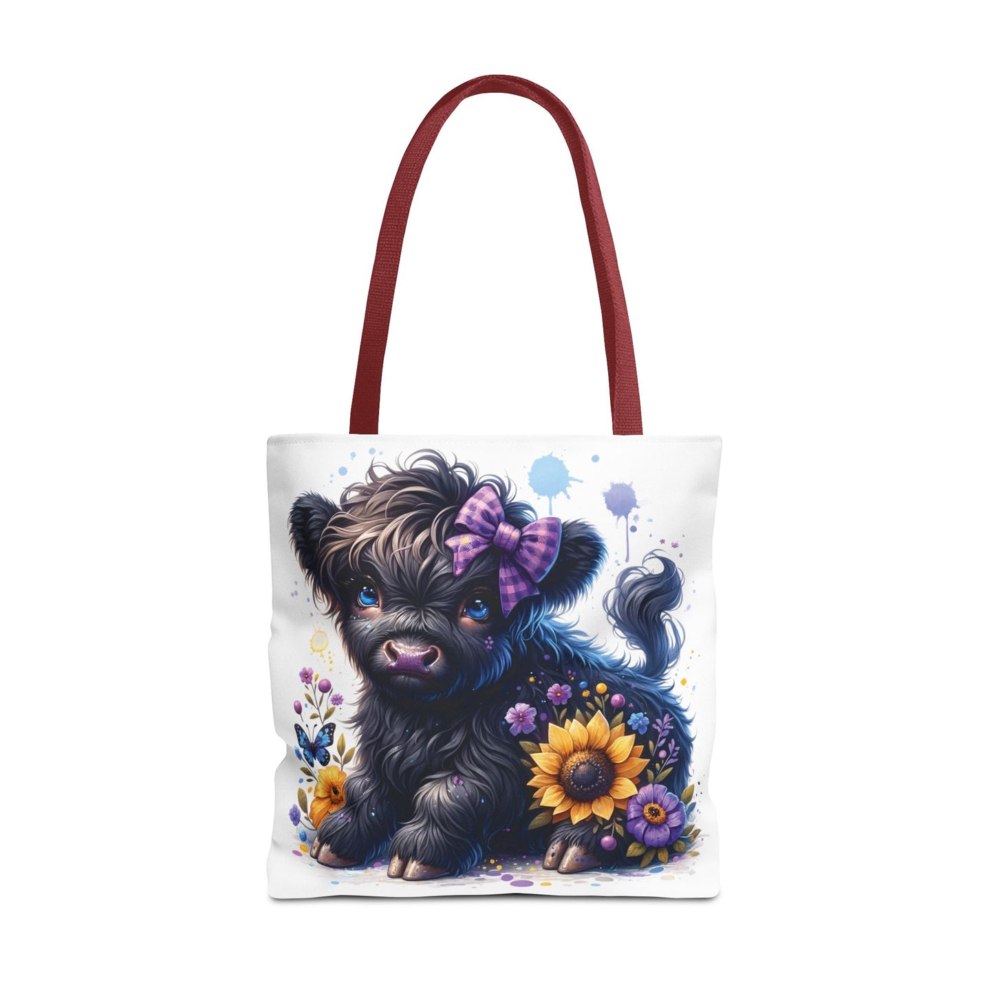 💜 Purple Bow Black Highland Calf Tote Bag – Country Charm with a Pop of Color 🐮👜