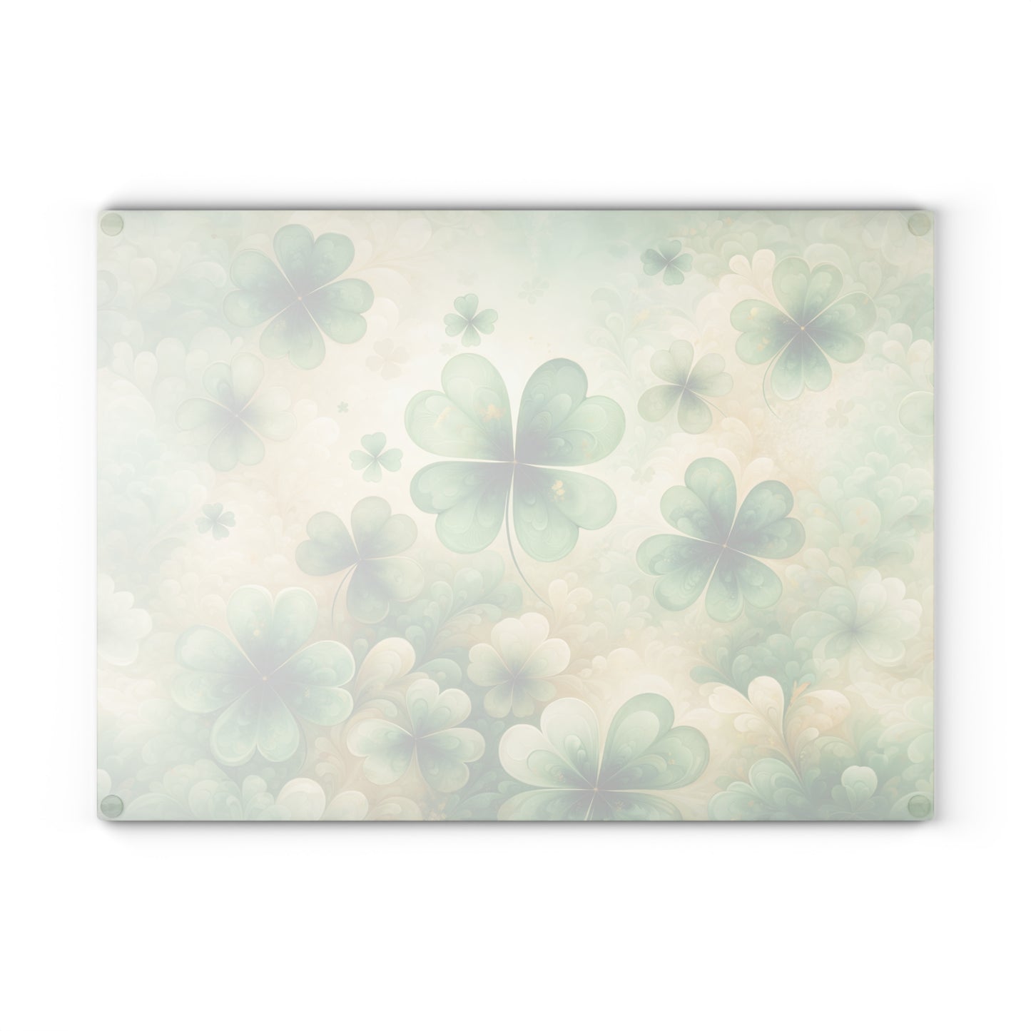 Abstract Shamrock Pattern Glass Cutting Board – St. Patrick’s Day Green Clover Kitchen Art