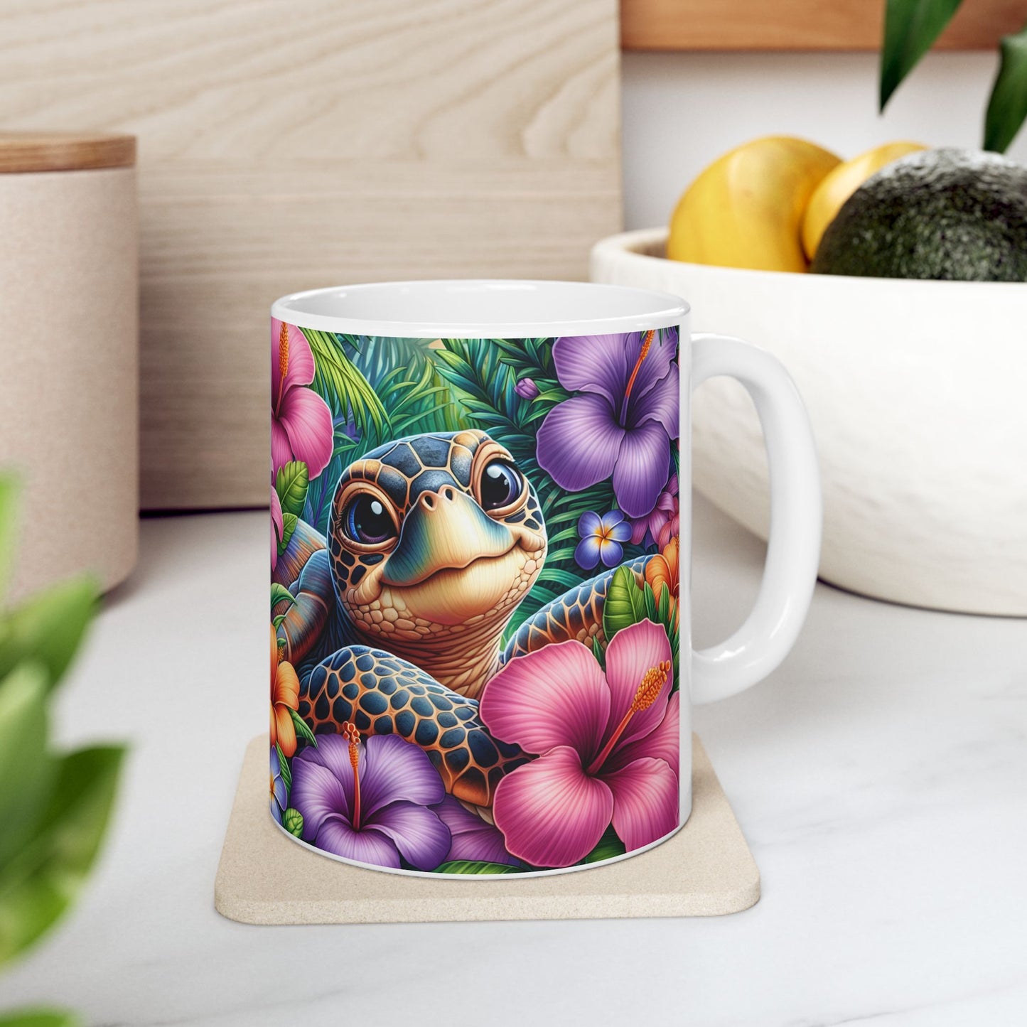 🌺🐢 Personalized Sea Turtle Hibiscus Mug – Tropical Island Coffee Cup 🌴☕
