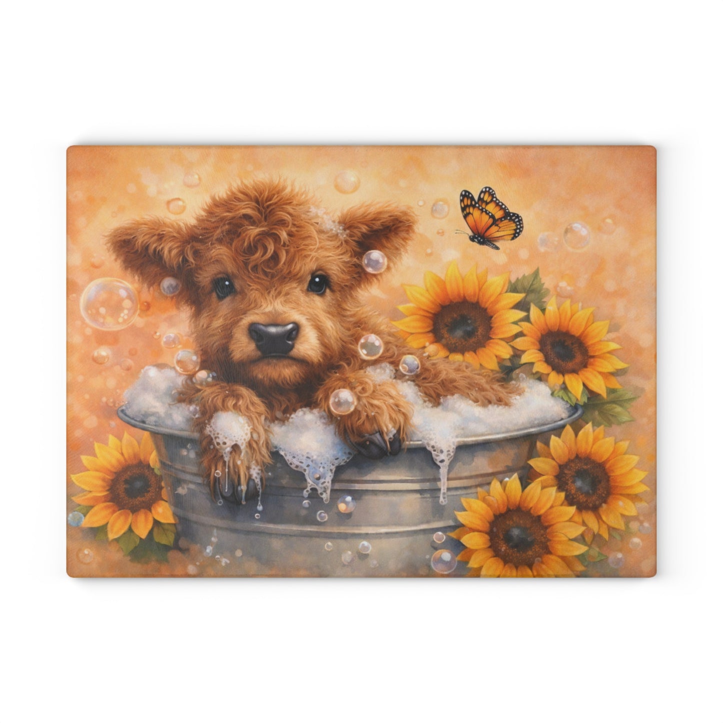 Highland Calf Bubble Bath Glass Cutting Board – Farmhouse Kitchen Decor