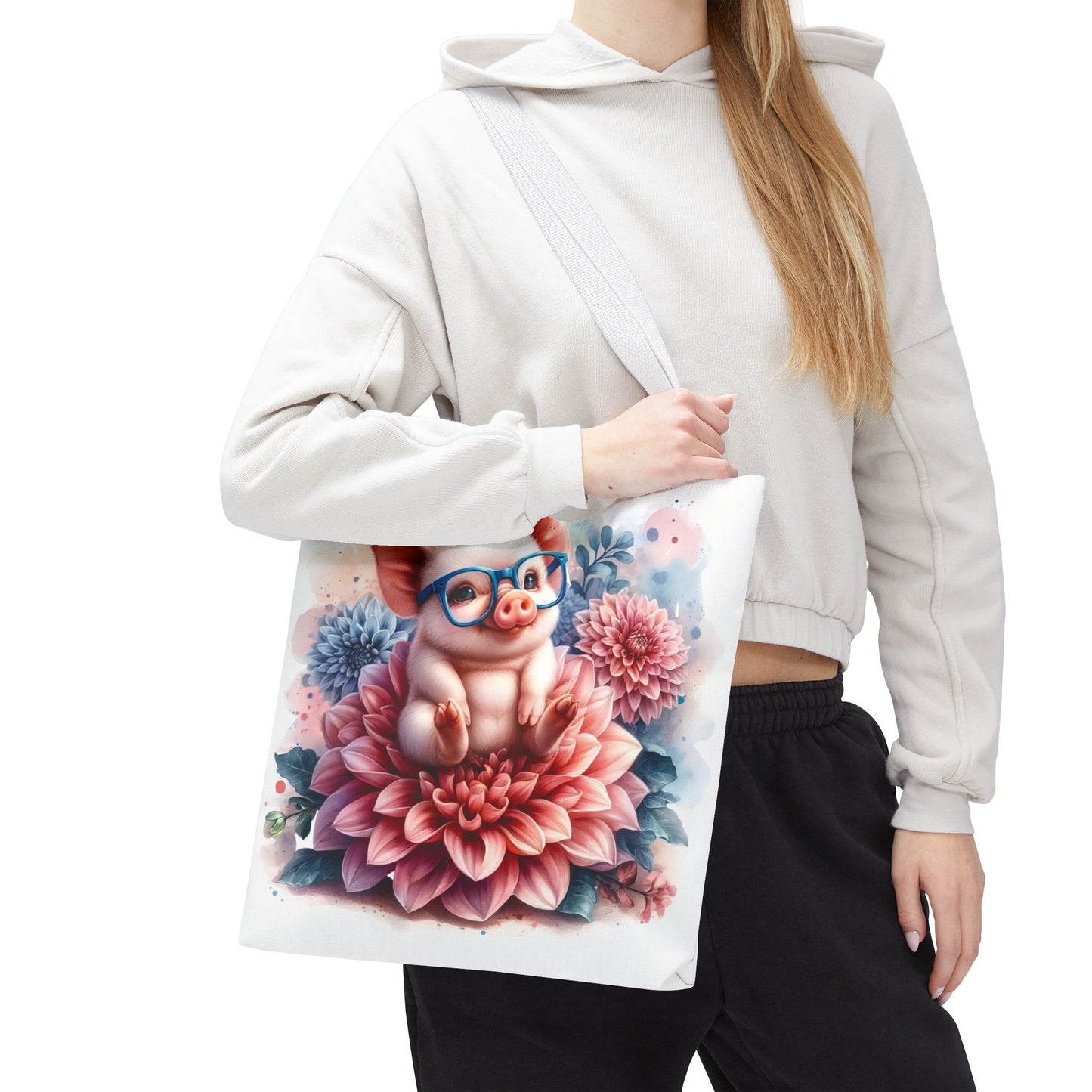 🐷 Floral Piglet Tote Bag – Cute, Whimsical & Practical 🌸