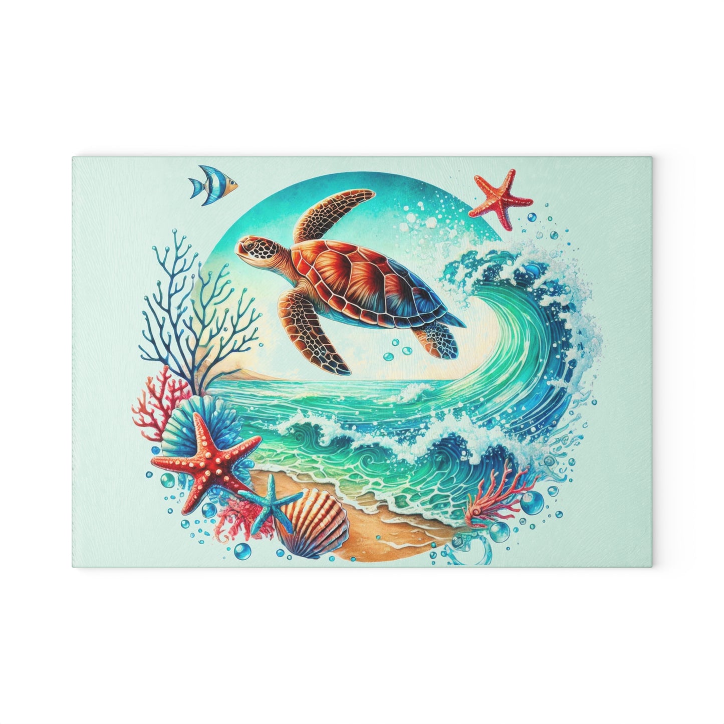 Tabla de cortar con diseño de tortuga y olas del océano: un toque de serenidad y estilo costero