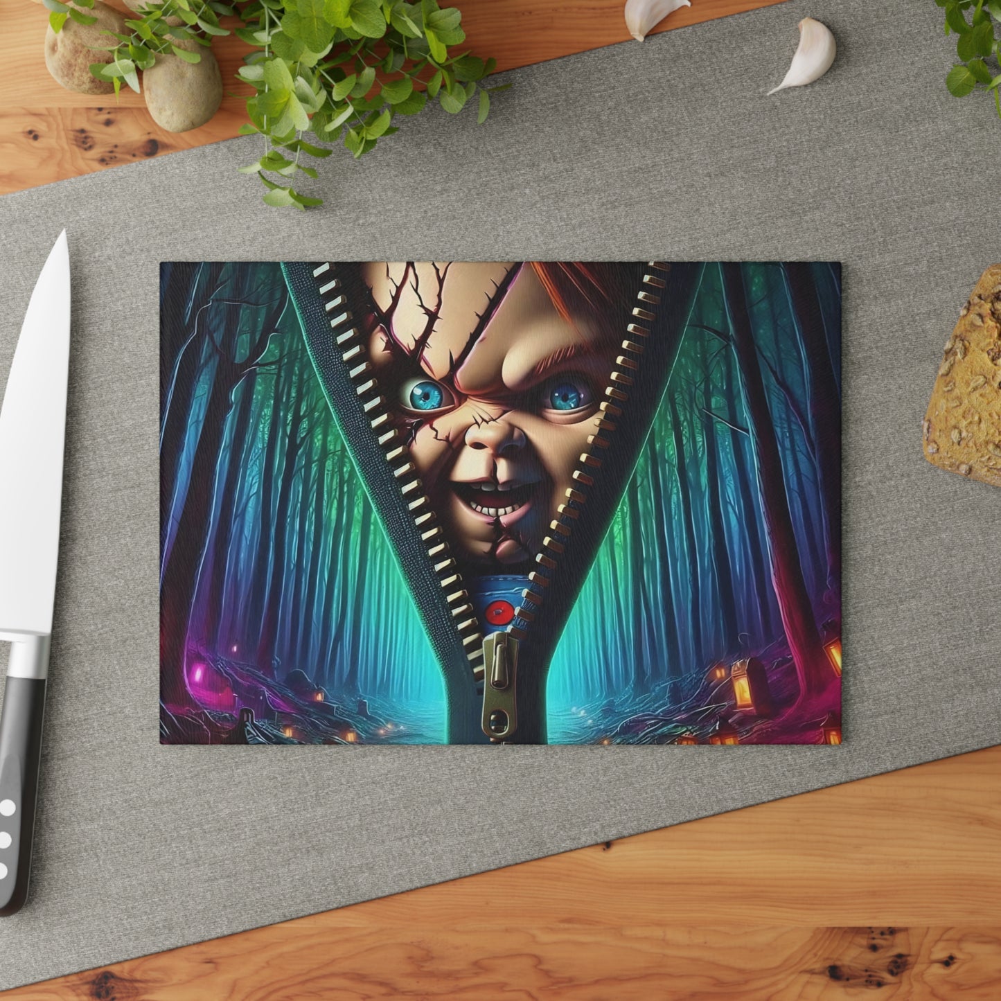🔪 Zipper-Faced Doll Cutting Board – Creepy Charm for Your Haunted Kitchen Vibes