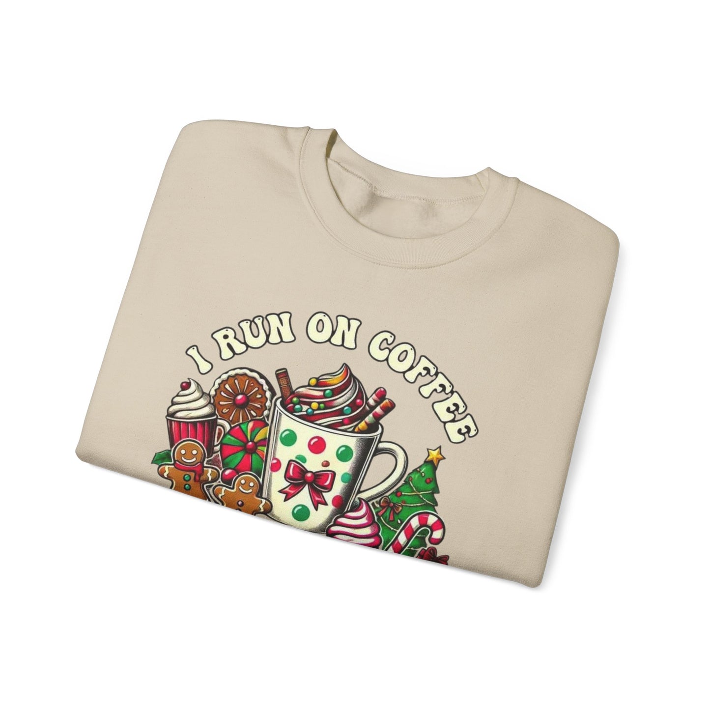 ☕🎄 I Run on Coffee and Christmas Cheer Sweatshirt – Cozy, Cute & Caffeinated ✨🧁