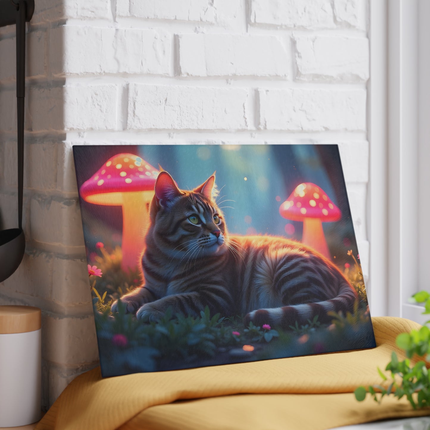 🐱🍄 Cat and Mushroom Cutting Board – Whimsical Nighttime Magic 🌌