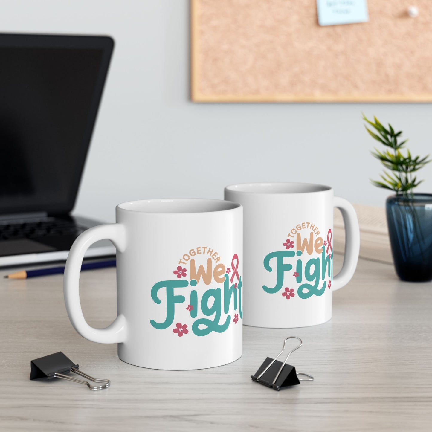 💪 Together We Fight Mug – Breast Cancer Awareness Coffee Cup