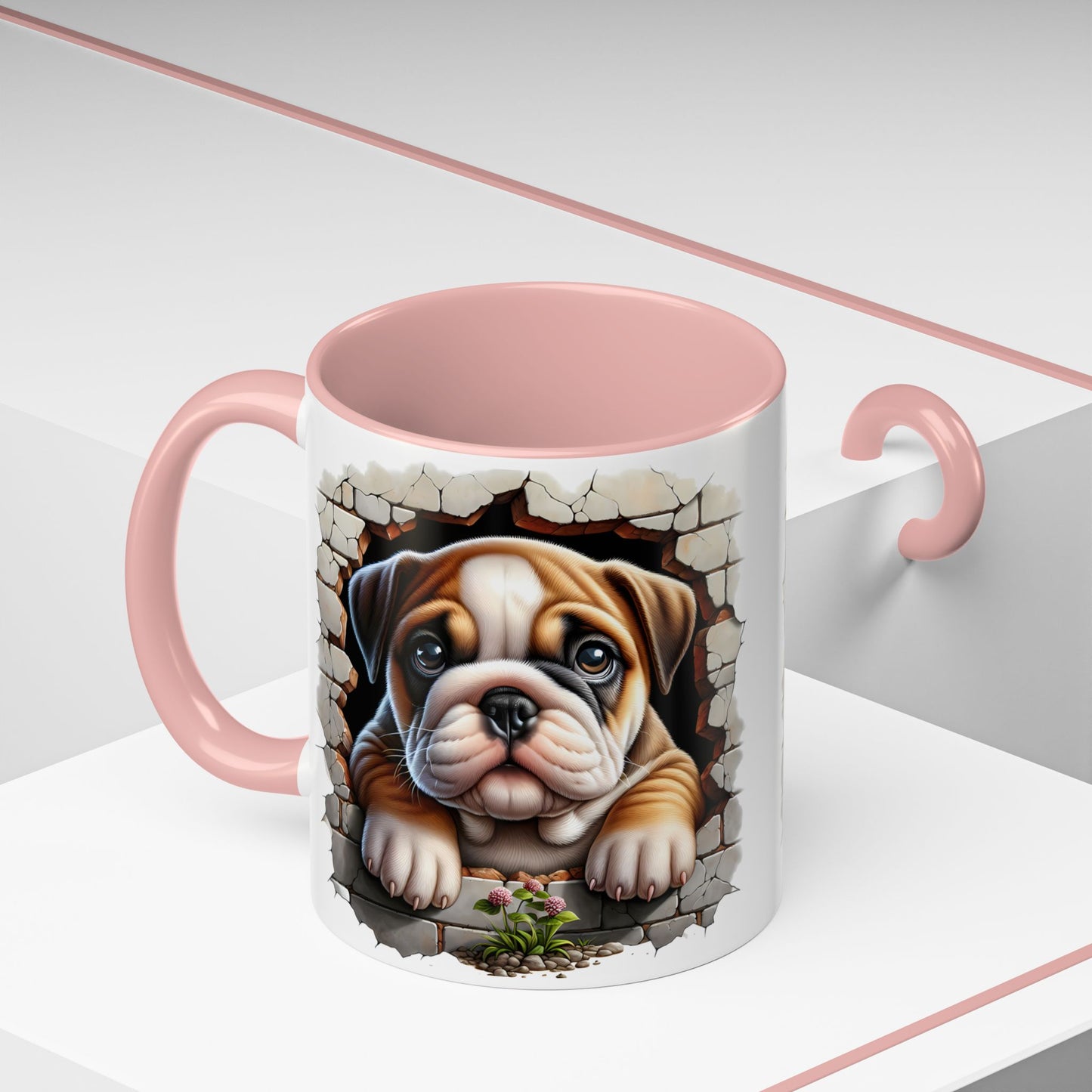 🎀🐶 English Bulldog Puppy Accent Mug – Cute Peek-Through Dog Design for Animal Lovers ☕💖