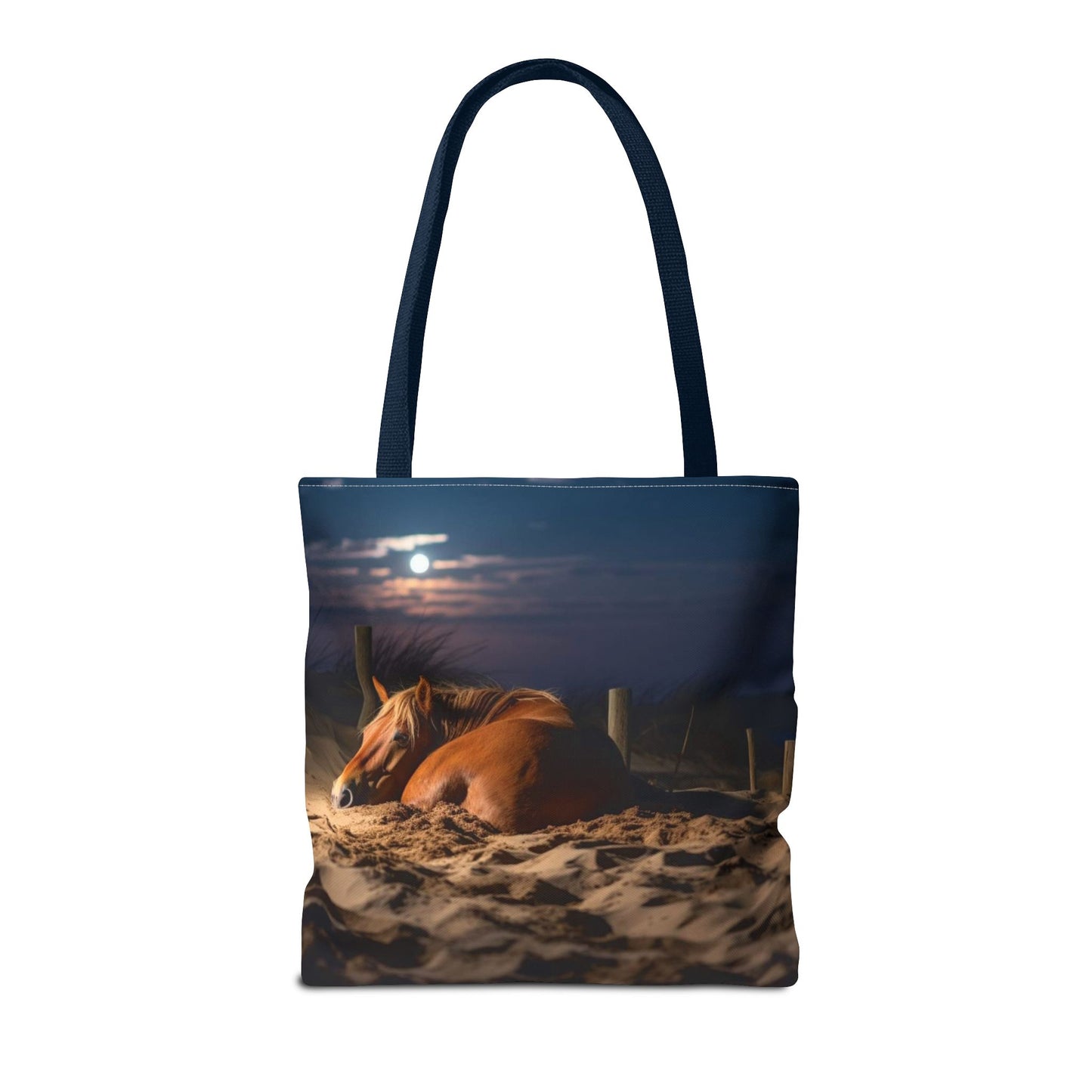 Bolsa de tela "Caballo durmiendo en la playa bajo la luz de la luna": una escapada serena a cada paso