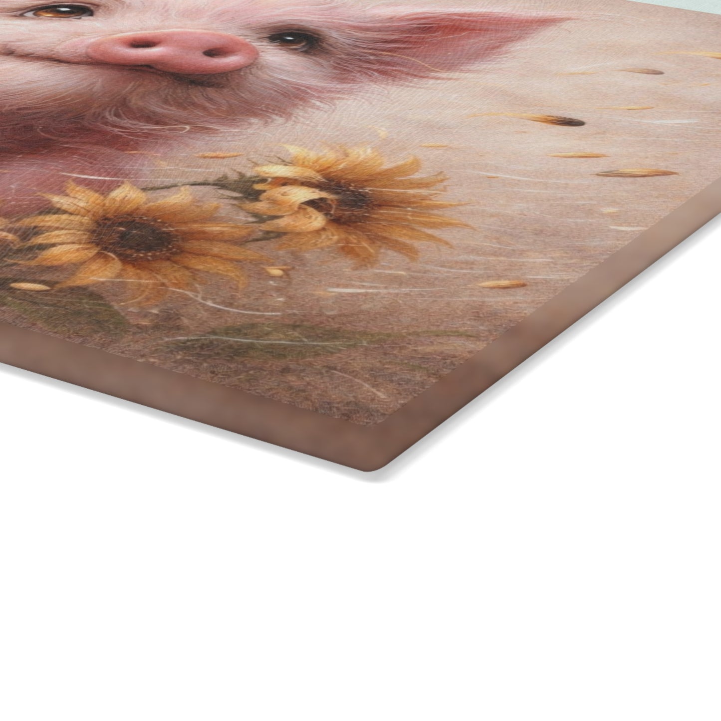 Sunflower Pig Glass Cutting Board – Cozy Farmhouse Kitchen Decor