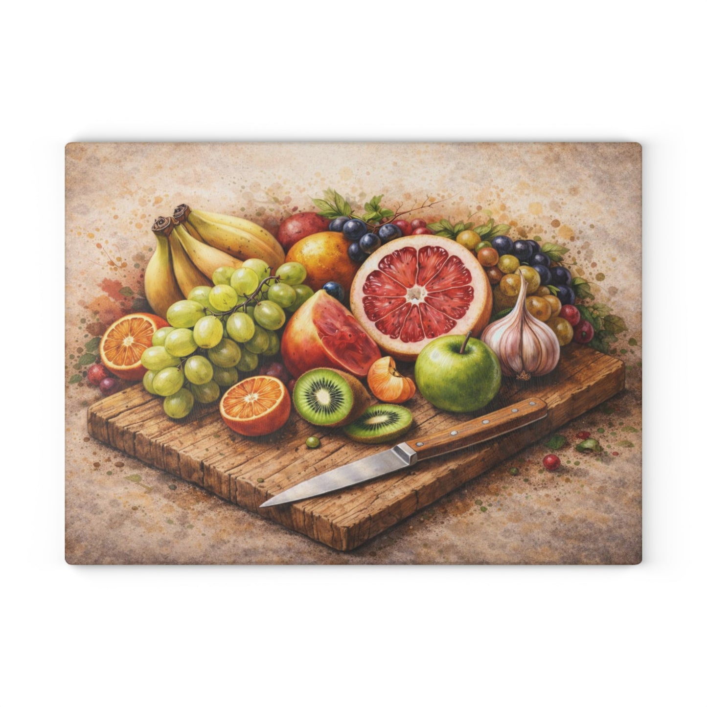 Rustic Fruit Harvest Glass Cutting Board – Vintage Farmhouse Kitchen Art