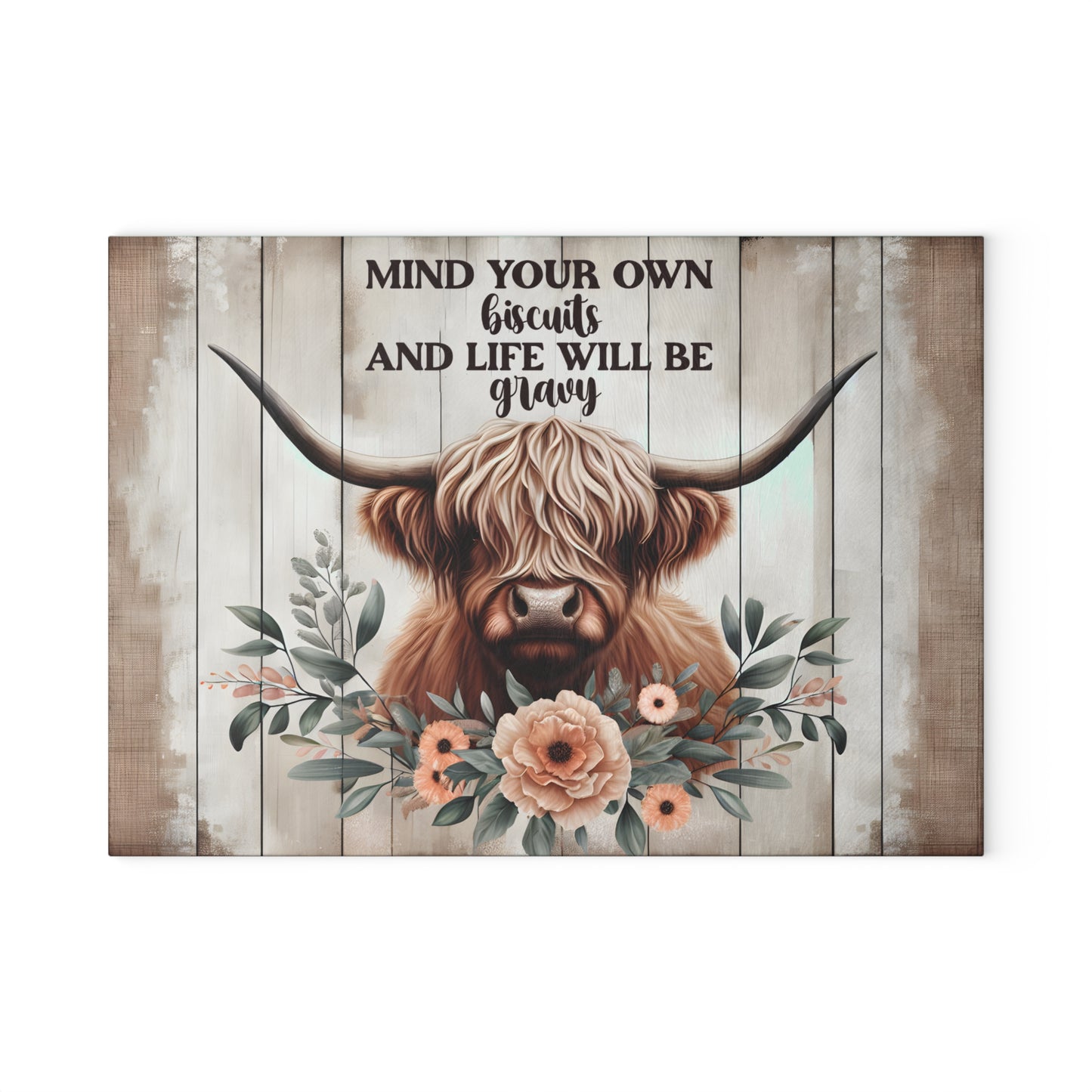 🐄 “Mind Your Own Biscuits” Cutting Board – Sass, Southern Charm & Farmhouse Fun
