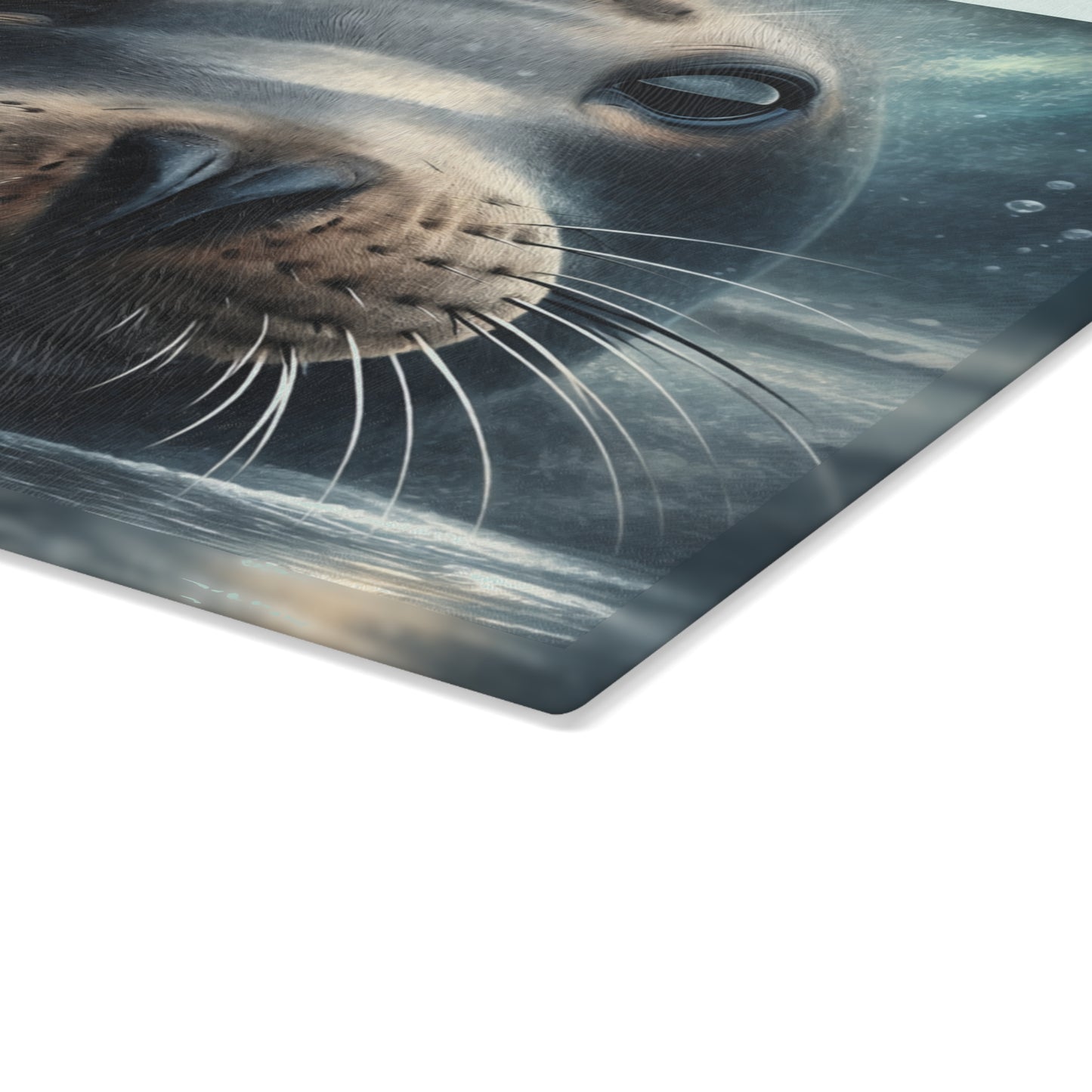 Gentle Harbor Glass Cutting Board – Mother Seal & Pup Ocean Artwork