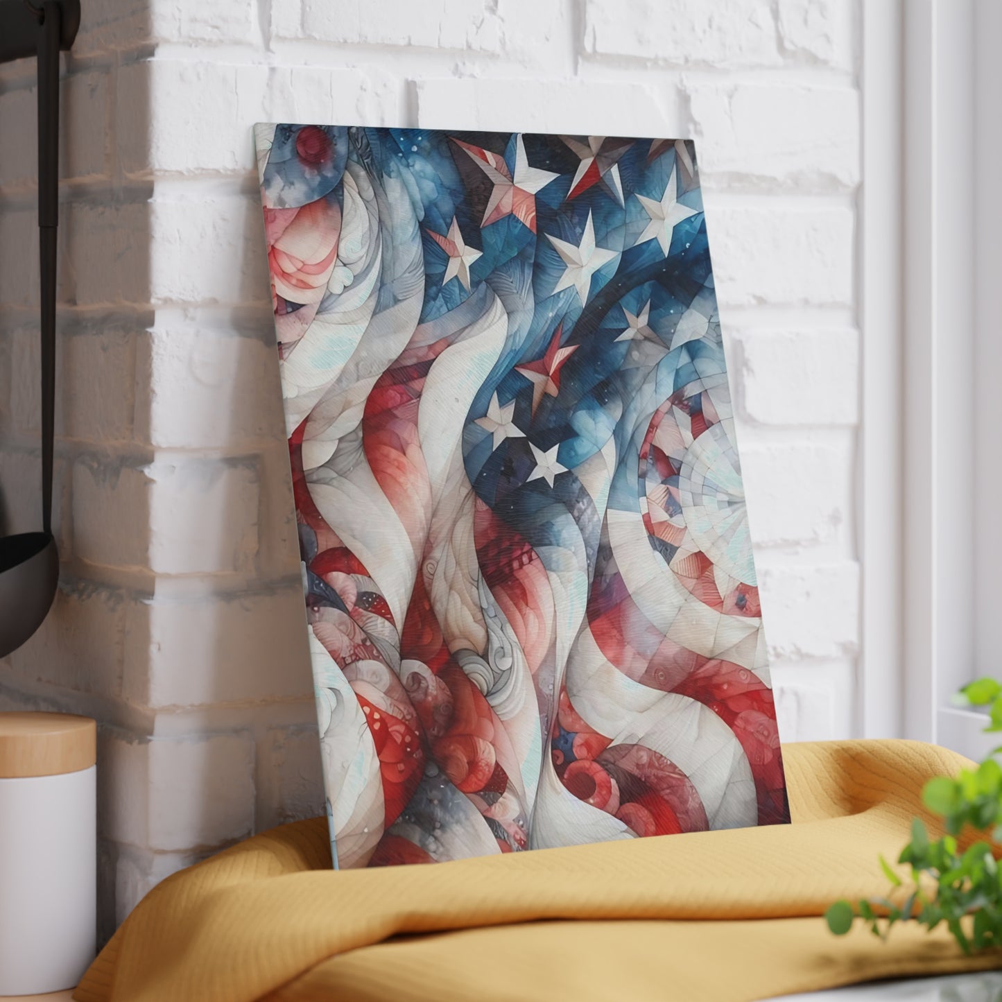 4th of July Quilt Glass Cutting Board – Patriotic Charm Meets Function