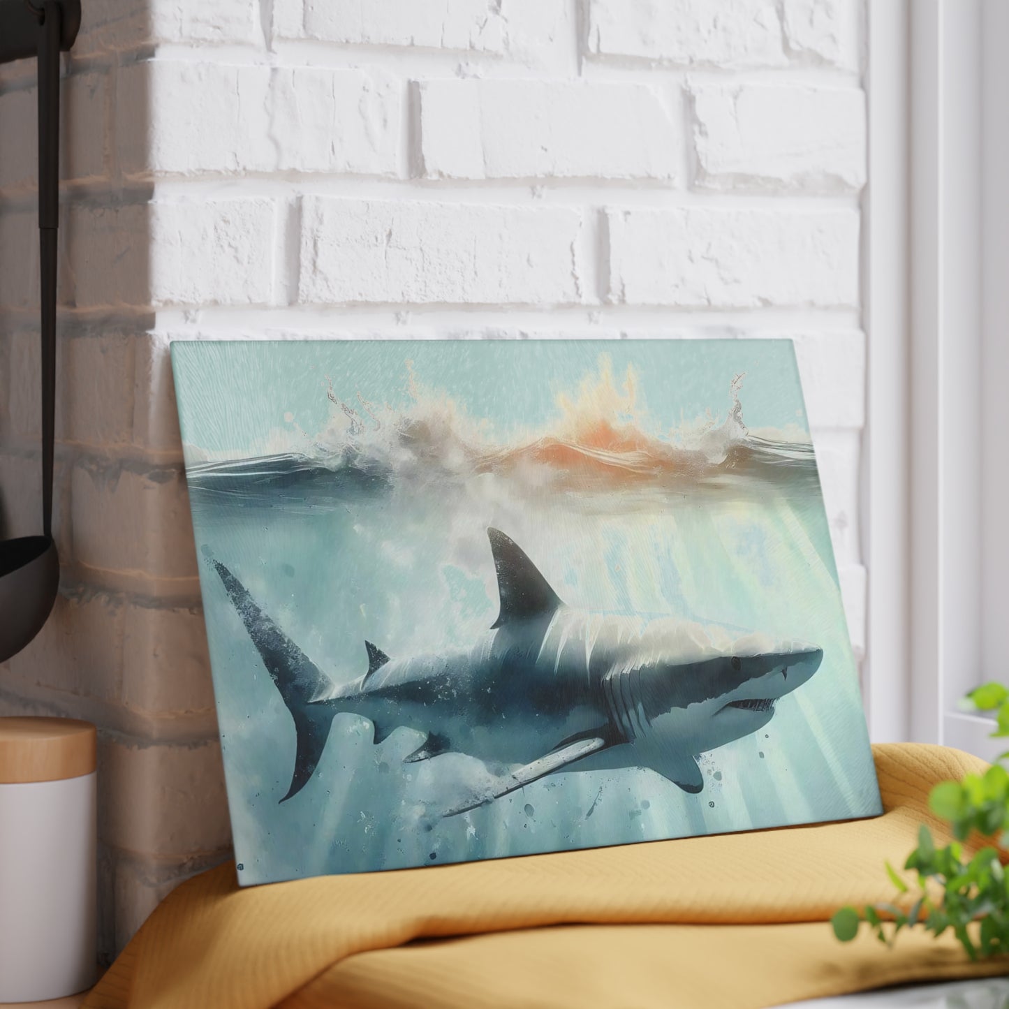 Decoración de cocina con tiburón, tabla de cortar con temática oceánica, idea de regalo con tiburón, regalo para amantes de los tiburones, regalo con temática de tiburón, tabla de cortar única
