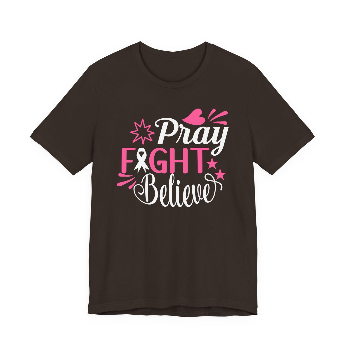 💗 Pray Fight Believe – Breast Cancer Awareness T-Shirt 🎗️