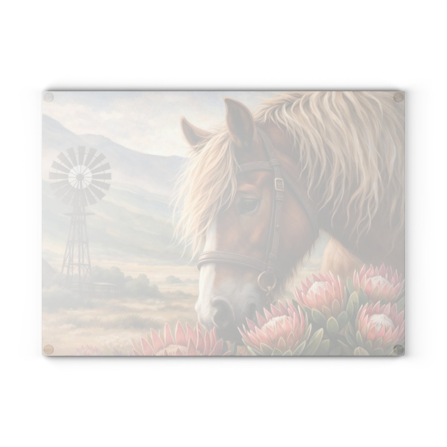 Western Horse and Windmill Glass Cutting Board – Rustic Farmhouse Country Kitchen Decor
