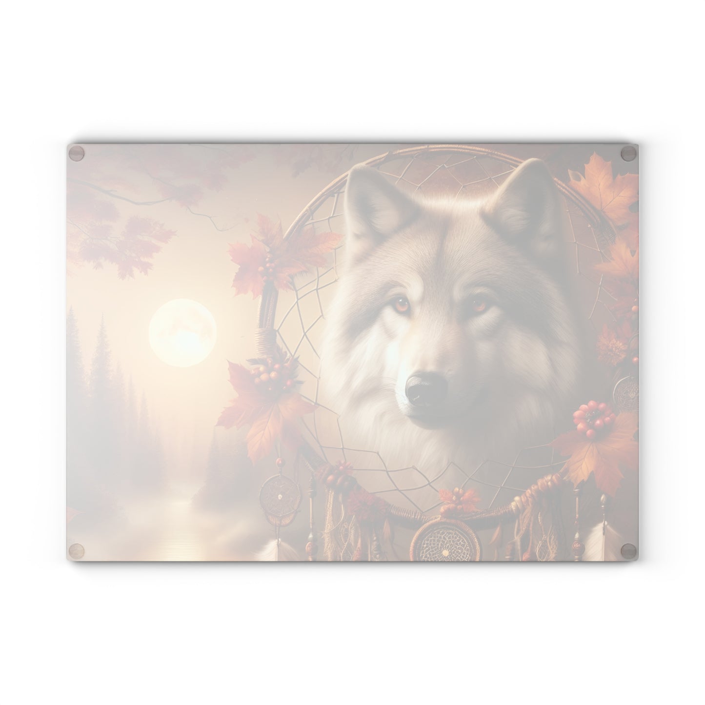 🐺 Autumn Wolf Dreamcatcher Cutting Board – Mystical Forest Elegance 🌕