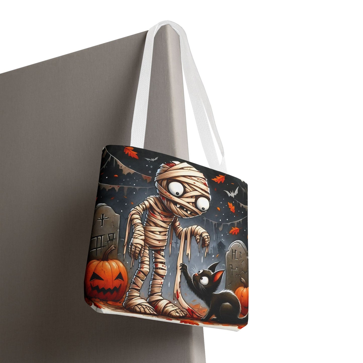 🎃 Mummy & Black Cat Halloween Tote Bag – Spooky Cute & Perfect for Trick-or-Treating 🖤🛍️