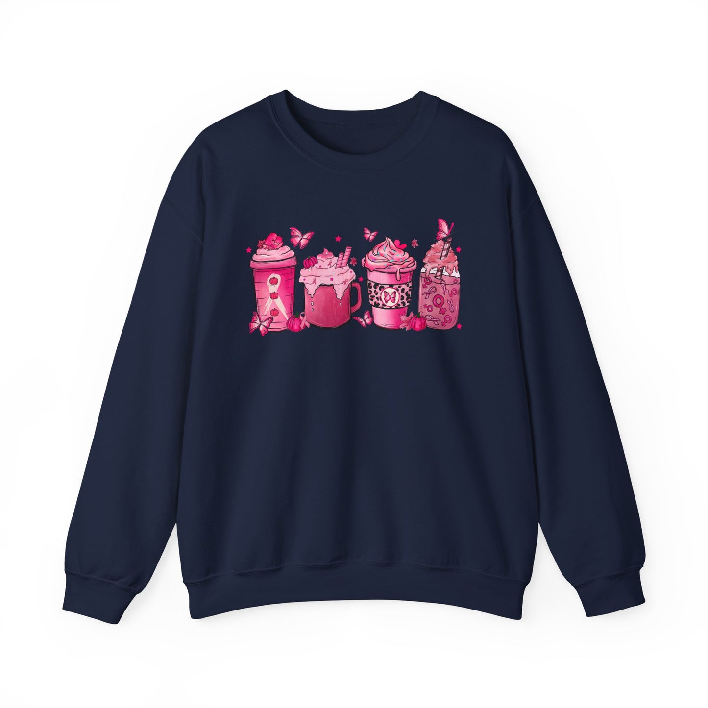 ☕🎀 Pink Awareness Drinks Sweatshirt – Breast Cancer Support Coffee Lovers