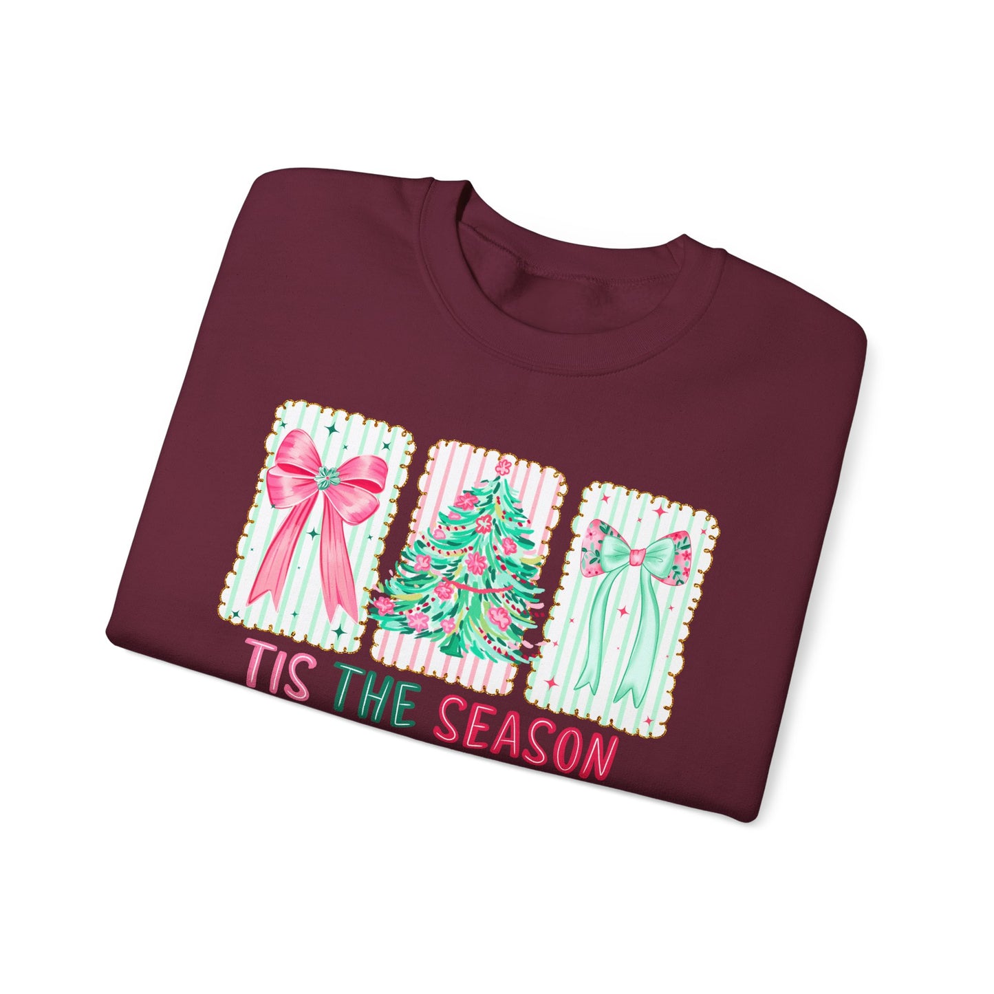🎀🎄 ’Tis The Season Sweatshirt – Pastel Bows & Merry Tree Vibes ✨☃️