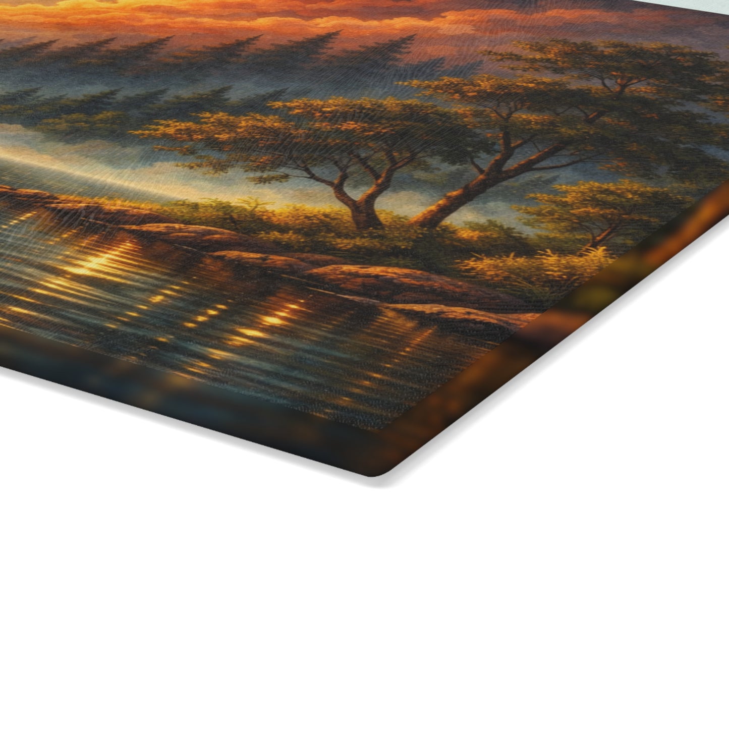 Moonlit Forest Lake Glass Cutting Board – Dramatic Night Landscape Kitchen Art