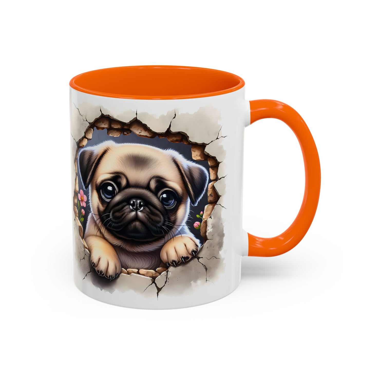 🐾💛 Pug Puppy Accent Mug – Cute Wrinkly Pug Coffee Cup ☕✨