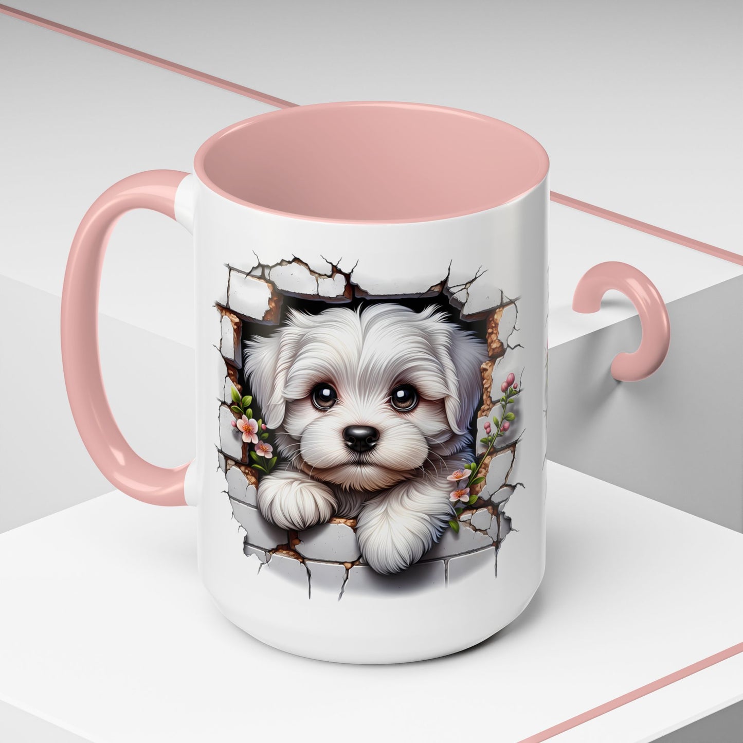 🎀🐶 Maltese Puppy Accent Mug – Cute Peek-Through Dog Design for Animal Lovers ☕💖