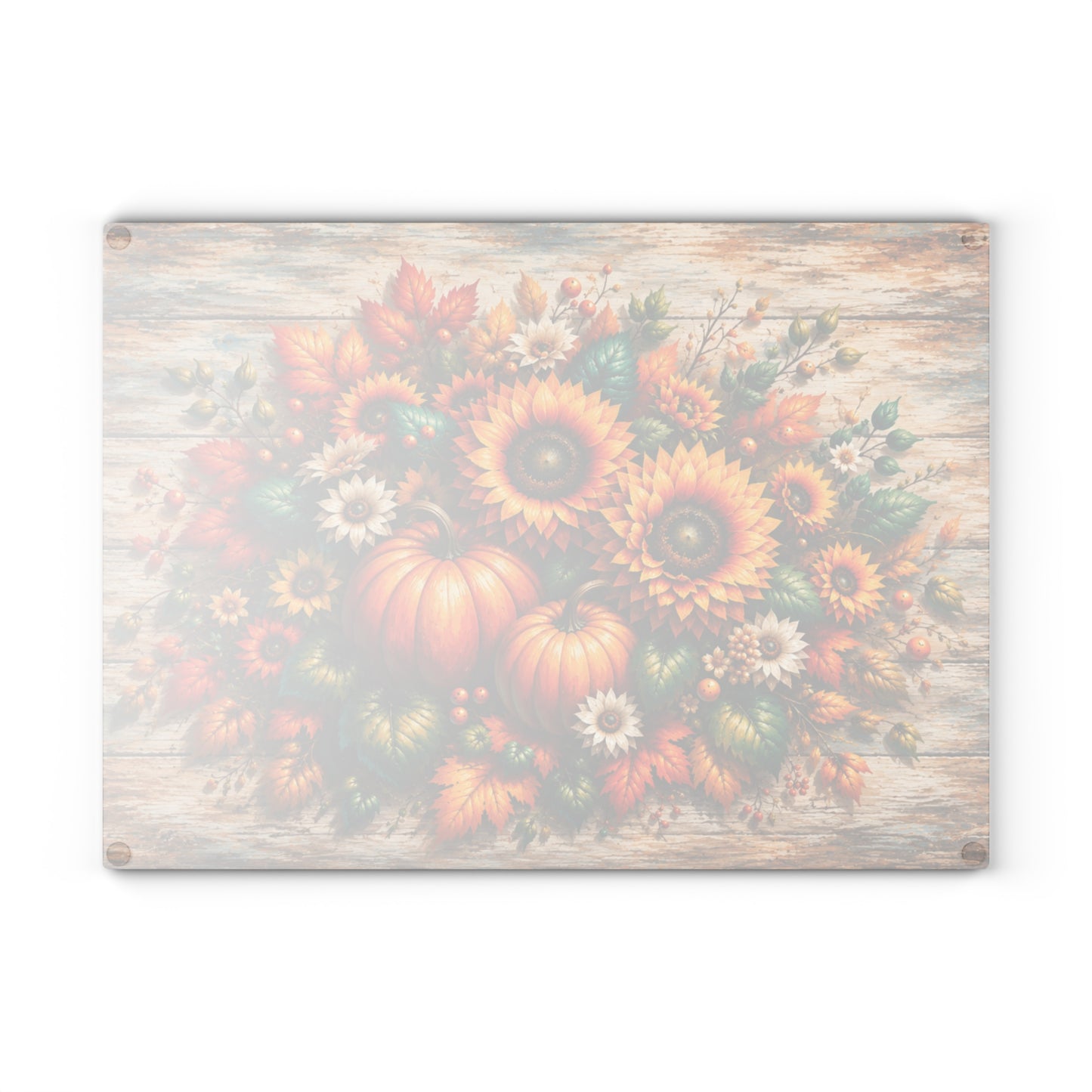 Autumn Sunflower & Pumpkin Glass Cutting Board – Rustic Fall Harvest Kitchen Decor