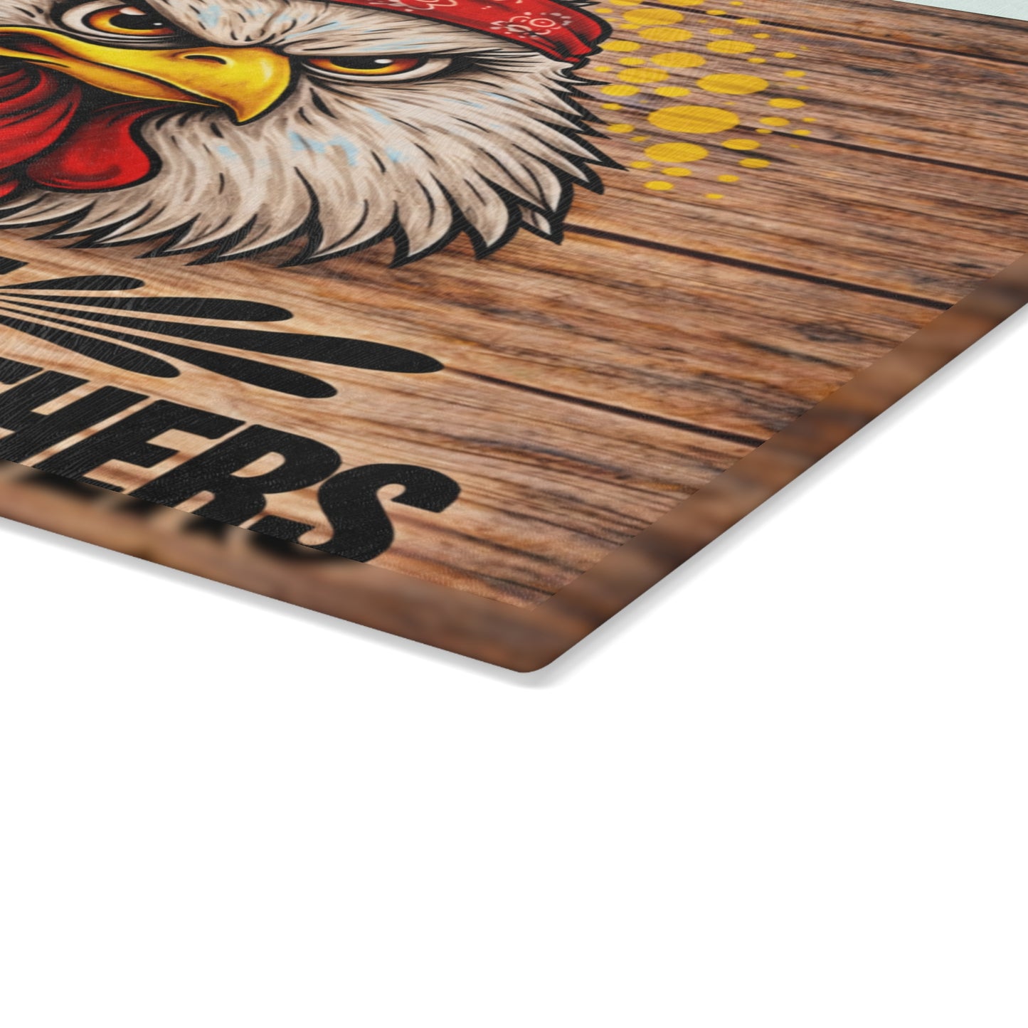 Don’t Ruffle My Feathers Glass Cutting Board – Bold Chicken Attitude Farmhouse Art