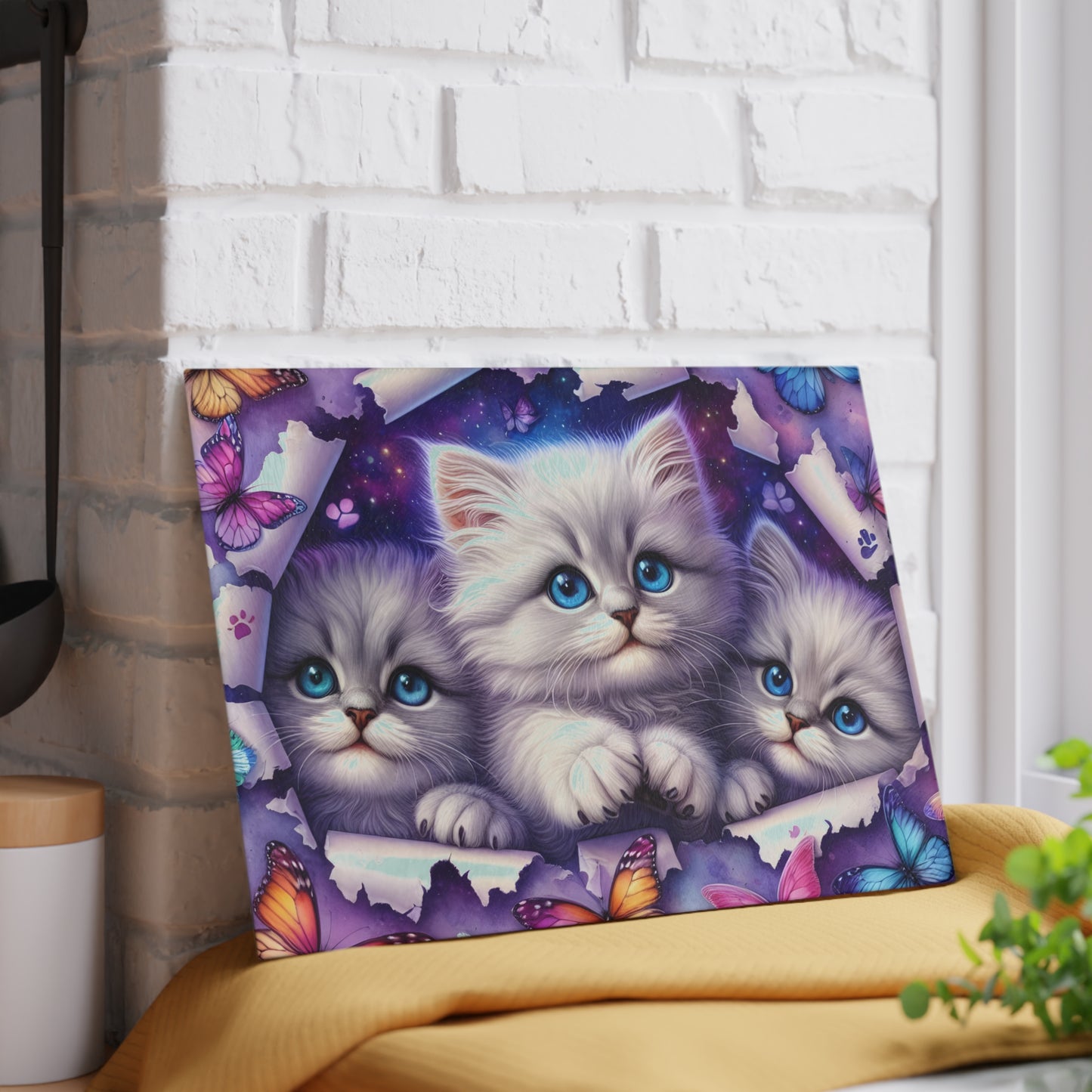 🐱 Blue-Eyed Kittens & Butterflies Cutting Board – Whimsical Charm for Your Kitchen 🦋