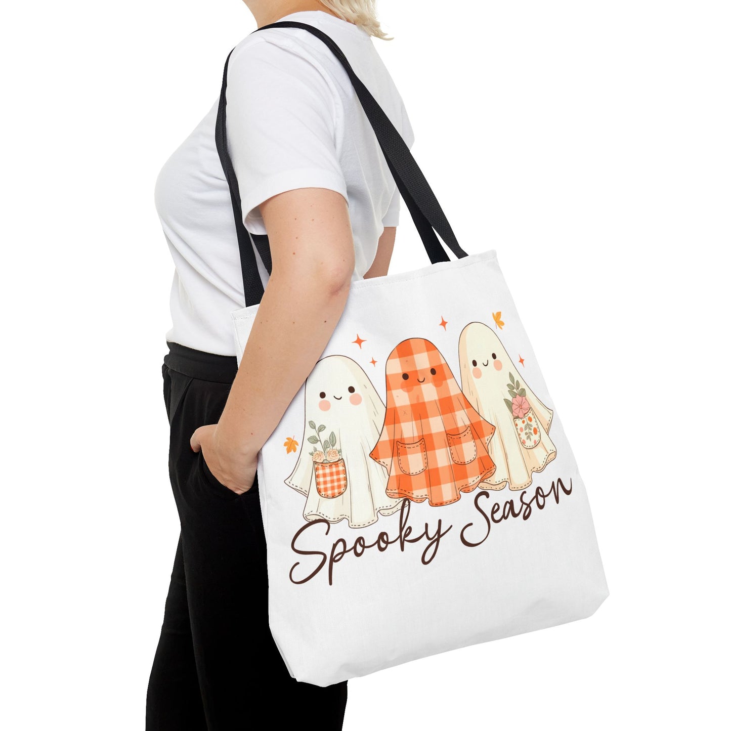 👻 Spooky Season Ghost Friends Tote Bag – Cozy Fall Vibes with a Cute Twist 🍂👜