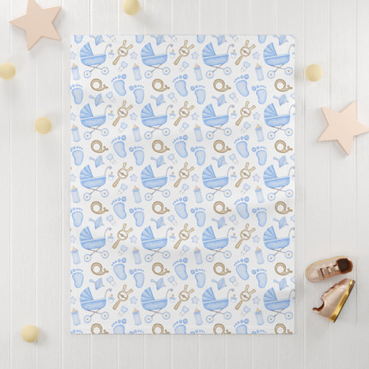 👶💙 Baby Icons Velveteen Plush Blanket – Blue on White